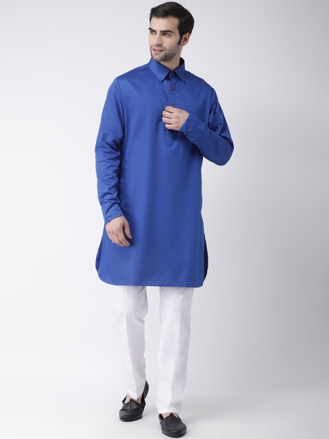 SG LEMAN Men Blue & White Solid Kurta with Trousers