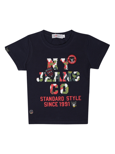 Noddy Boys Navy Blue Printed Round Neck T-shirt