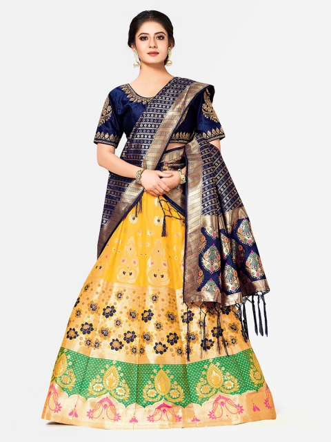 MIMOSA Yellow & Navy Blue Woven Design Semi-Stitched Bridal Lehenga & Blouse with Dupatta
MIMOSA Yellow & Navy Blue Woven Design Semi-Stitched Bridal Lehenga & Blouse with Dupatta
