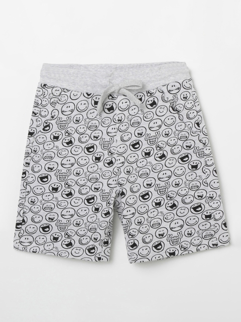Smiley World Boys Grey & Black Printed Regular Fit Regular Shorts
