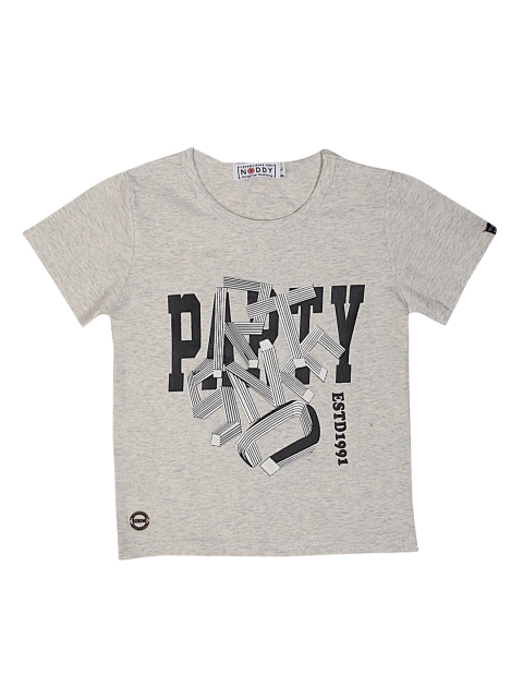 Noddy Boys Grey Melange Printed Round Neck T-shirt