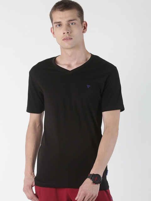 Blue Saint Men Black Solid V-Neck T-shirt