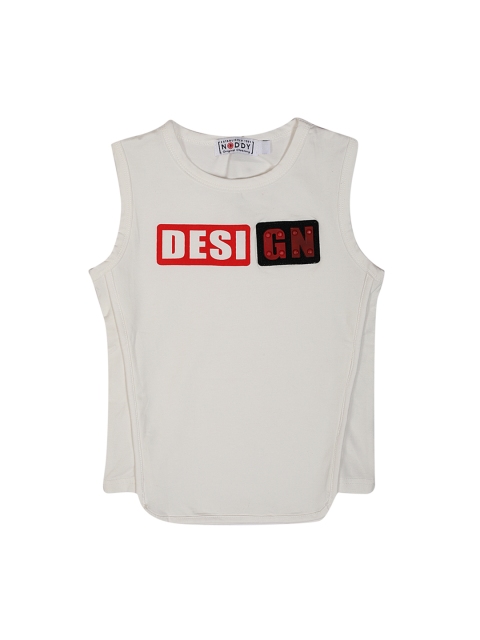 Noddy Boys White & Red Printed Round Neck T-shirt