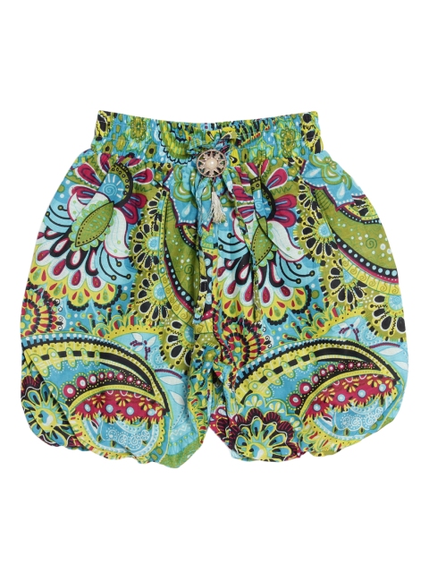 SWEET ANGEL Girls Green & Yellow Printed Loose Fit Hot Pants