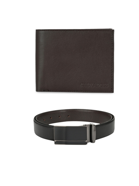 Calvadoss Men Black & Brown Premium Belt & Wallet Accessory Gift Set