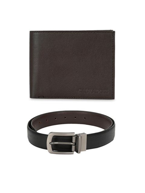 Calvadoss Men Black & Brown Premium Belt & Wallet Accessory Gift Set