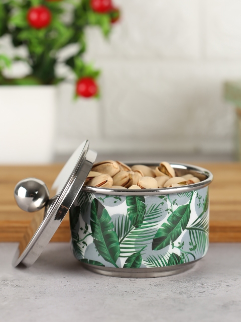 India Circus by Krsnaa Mehta Silver-Toned & White Tropical Leaves Printed Bowl with Lid
India Circus by Krsnaa Mehta Silver-Toned & White Tropical Leaves Printed Bowl with Lid