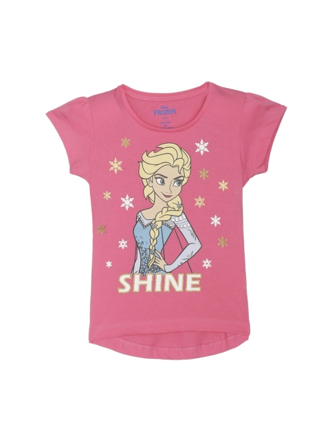 Kids Ville Girls Pink Frozen Printed Round Neck T-shirt