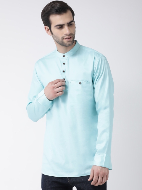 SG LEMAN Men Turquoise Blue Solid Straight Kurta