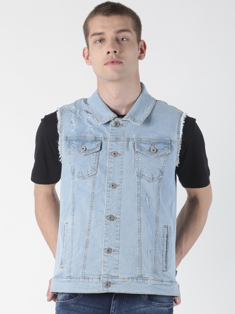 Blue Saint Men Blue Solid Denim Jacket