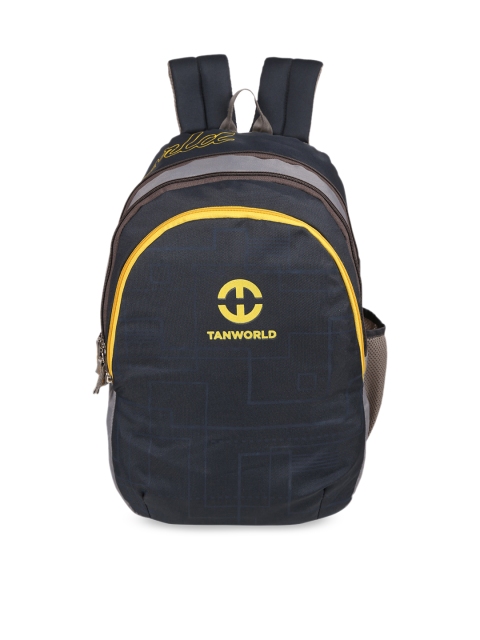 TAN WORLD Unisex Black & Yellow Brand Logo Laptop Backpack