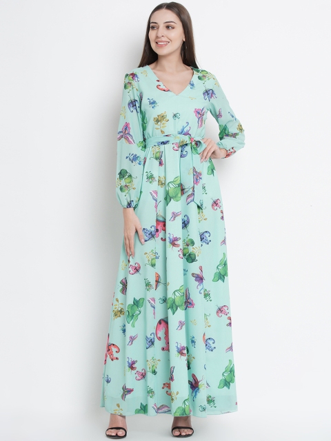 Lady Stark Women Turquoise Blue Printed Maxi Dress