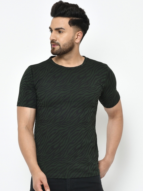 Rigo Men Green & Black Printed Round Neck T-shirt