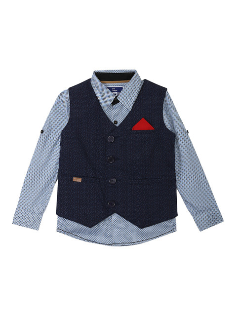 612 league Boys Blue Regular Fit Printed Casual Shirt With Waistcoat
612 league Boys Blue Regular Fit Printed Casual Shirt With Waistcoat