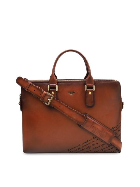 Da Milano Unisex Brown Printed Leather Laptop Bag