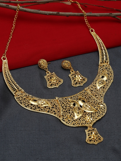 ZeroKaata Gold-Plated Peacock Ethnic Floral Motifs Handcrafted Jewellery Set