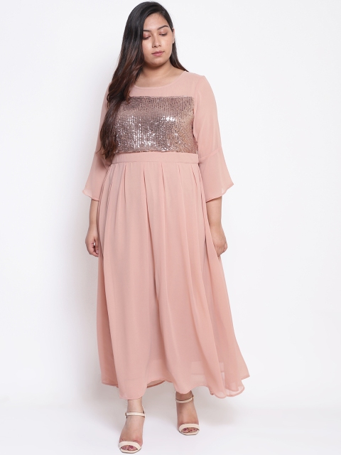 Amydus Women Peach-Coloured Embellished Maxi Dress