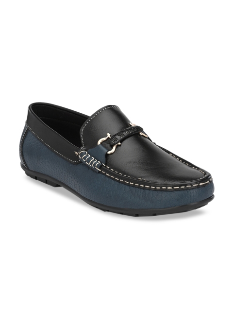 Azzaro Black Men Black & Blue Textured Formal Loafers