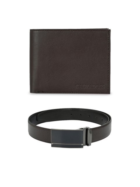 Calvadoss Men Brown & Black Premium Belt & Wallet Gift Set