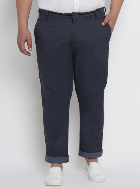 John Pride Plus Size Men Navy Blue Regular Fit Solid Trousers