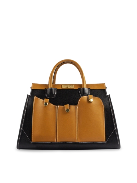 MODERN MYTH Black & Mustard Yellow Colourblocked Handheld Bag