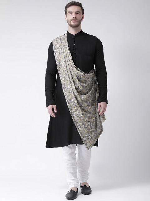 DEYANN Men Black & Yellow Solid Straight Kurta With Attached Drape
DEYANN Men Black & Yellow Solid Straight Kurta With Attached Drape