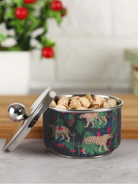 India Circus by Krsnaa Mehta Silver-Toned & Black Tropical Tiger Printed Bowl with Lid
India Circus by Krsnaa Mehta Silver-Toned & Black Tropical Tiger Printed Bowl with Lid