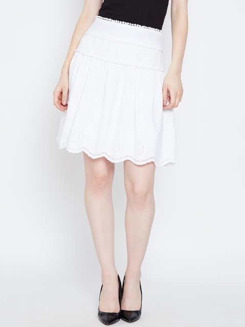 Oxolloxo Women White Self Design A-Line Skirt