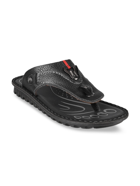 Metro Men Black & Red Leather Comfort Sandals