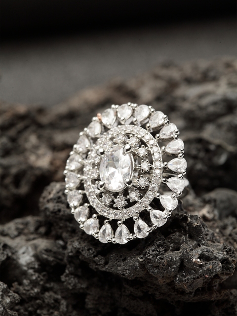 Bhana Fashion Silver-Plated AD-Studded Handcrafted Finger Ring