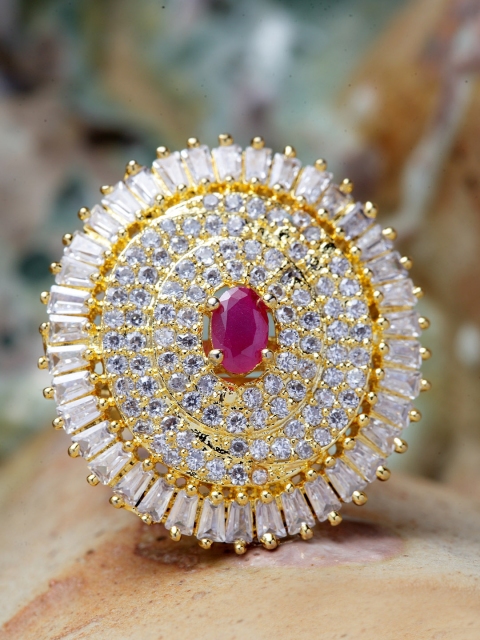 Bhana Fashion Women Gold Plated White & Magenta American Diamond Stone Studded Circular Ring
Bhana Fashion Women Gold Plated White & Magenta American Diamond Stone Studded Circular Ring