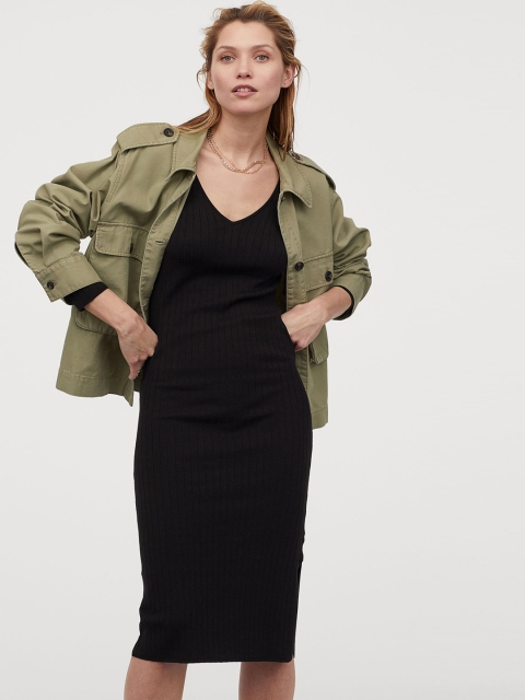 H&M Women Black Ribbed Dress
