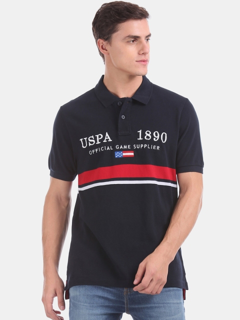 U.S. Polo Assn. Men Navy Blue Printed Polo Collar T-shirt