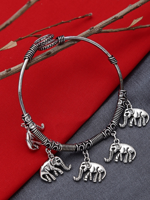 ZeroKaata Silver Silver-Plated Oxidised Charm Bracelet