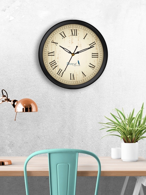 Story@home Black & Beige Round Solid Analogue Wall Clock 25 cm