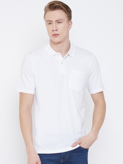 NEVA Men White Solid Polo Collar T-shirt