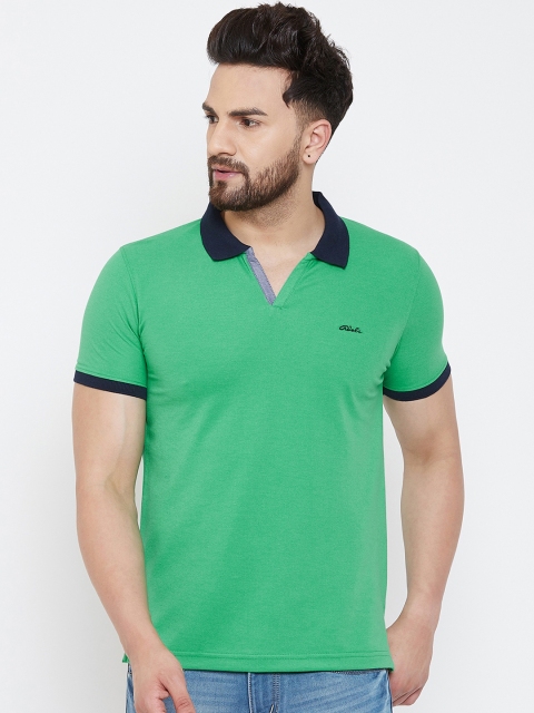 Adobe Men Green Solid Polo Collar T-shirt