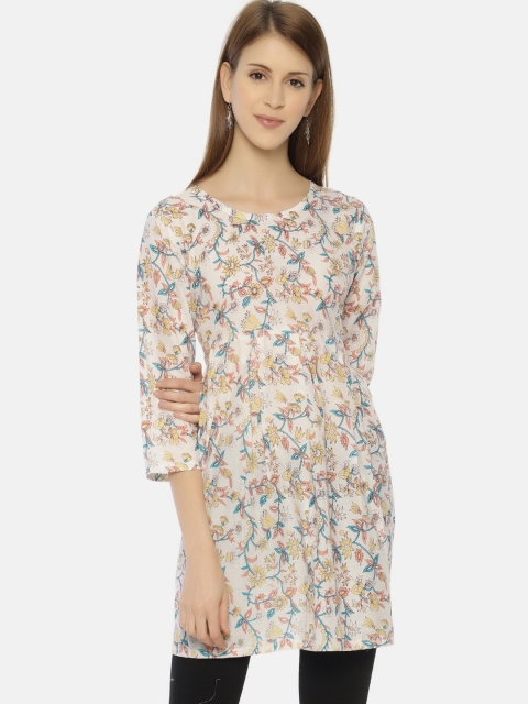Resha Women White & Yellow Printed A-line Tunic