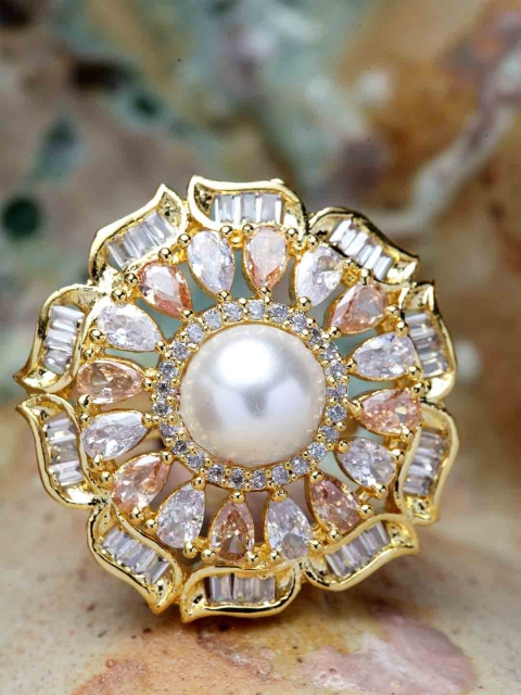 Bhana Fashion Gold-Plated White & Beige American Diamond Stone Studded Floral Shape Ring
Bhana Fashion Gold-Plated White & Beige American Diamond Stone Studded Floral Shape Ring