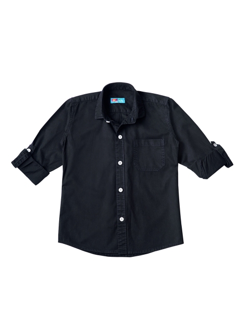 Kid Studio Boys Black Comfort Regular Fit Solid Casual Shirt