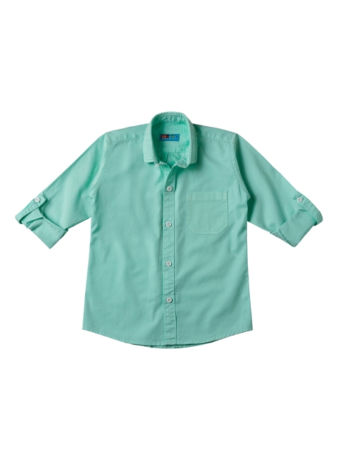 Kid Studio Boys Sea Green Comfort Regular Fit Solid Casual Shirt