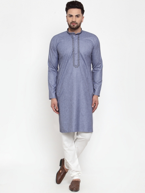 Jompers Men Grey & White Solid Kurta with Churidar