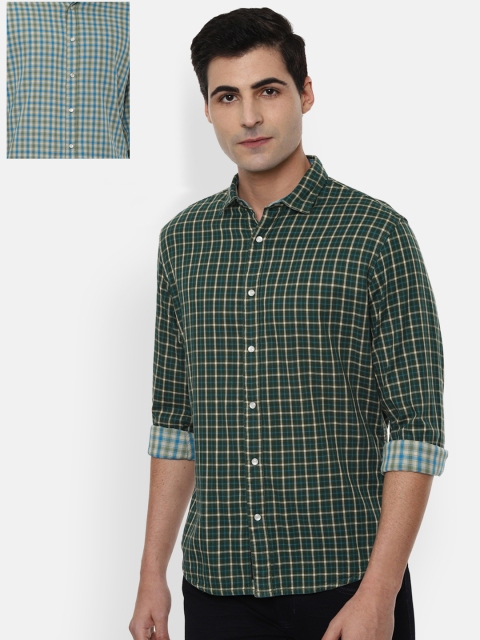 Louis Philippe Jeans Men Green Slim Fit Checked Casual Reversible Shirt