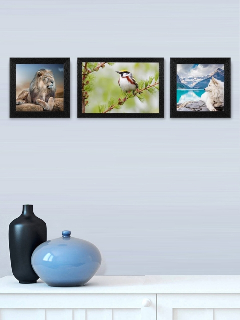 SWADESI STUFF Set Of 3 Black Textured Individual Wall Photo Frames