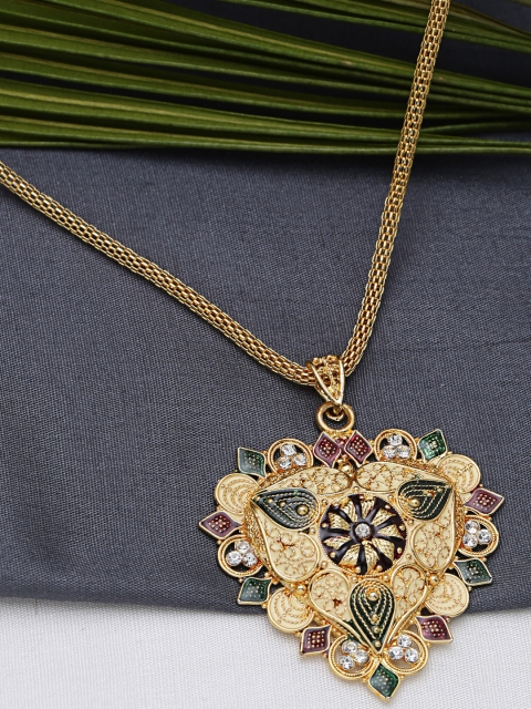 ZeroKaata Gold-Plated Red & Green Enamelled Handcrafted Heart Ethnic Pendant with Chain
ZeroKaata Gold-Plated Red & Green Enamelled Handcrafted Heart Ethnic Pendant with Chain