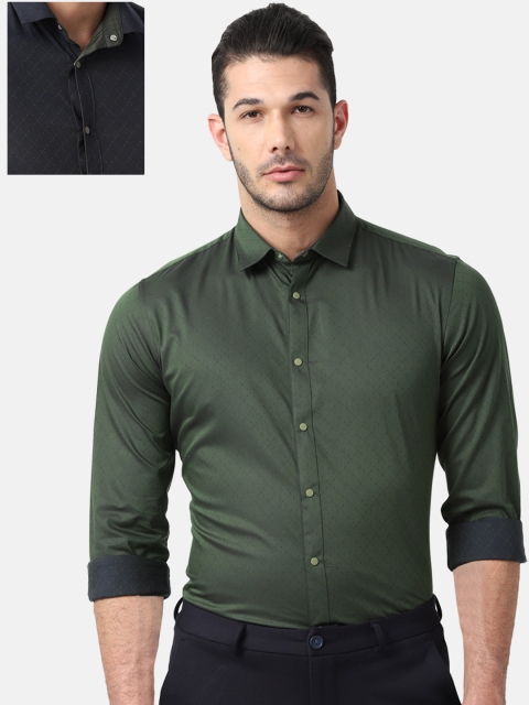 Louis Philippe Sport Men Navy Blue & Green Slim Fit Reversible Checked Casual Shirt