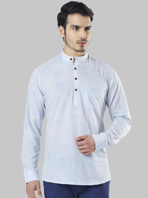Ethnix by Raymond Men Blue Striped Straight Kurta