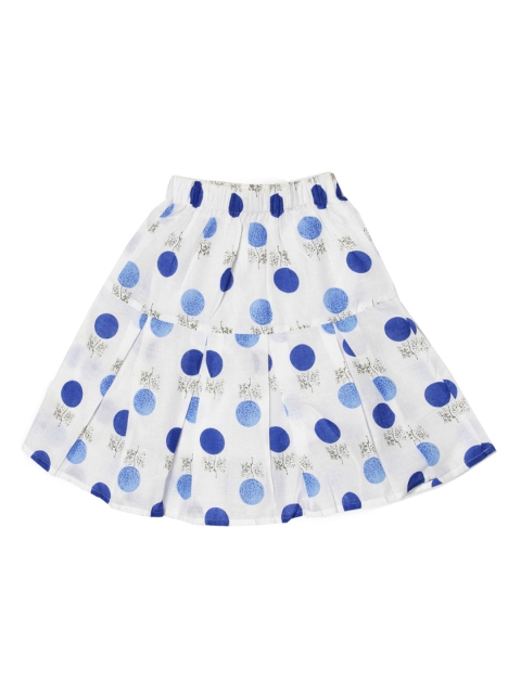 SWEET ANGEL Girls White & Blue Printed Flared Skirt