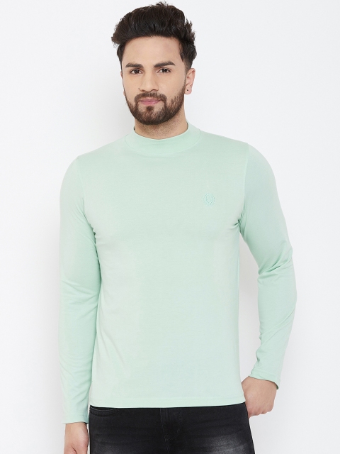 Adobe Men Sea Green Solid High Neck T-shirt