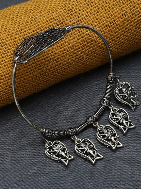 ZeroKaata Women German Silver Silver-Plated Oxidised Charm Bracelet